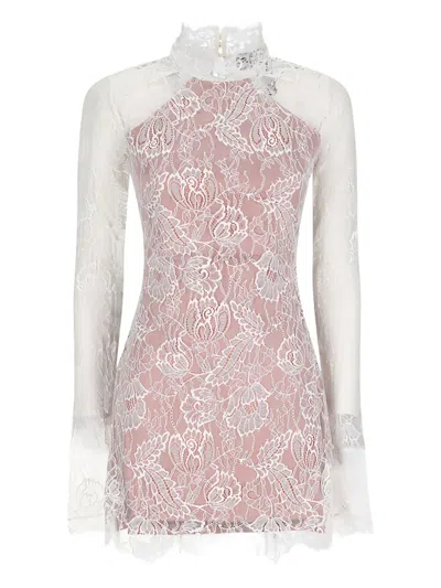 Retroféte Lace Mock-neck Mini Dress In Pink