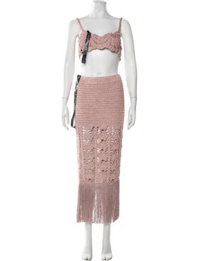 Pre-owned Retroféte Lace Pattern Beaded Accents Skirt Set W/ Tags In Pink