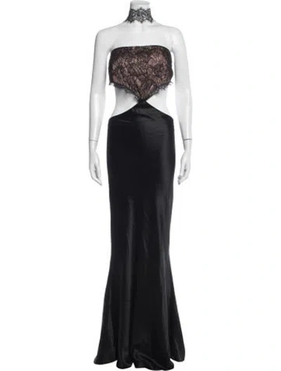Pre-owned Retroféte Lace Pattern Long Dress In Black