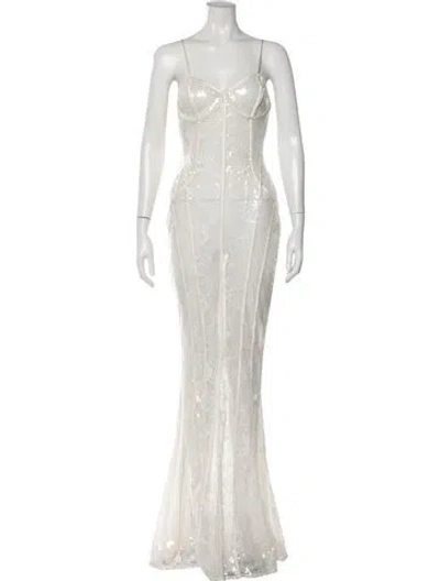 Pre-owned Retroféte Lace Pattern Long Dress In Neutral