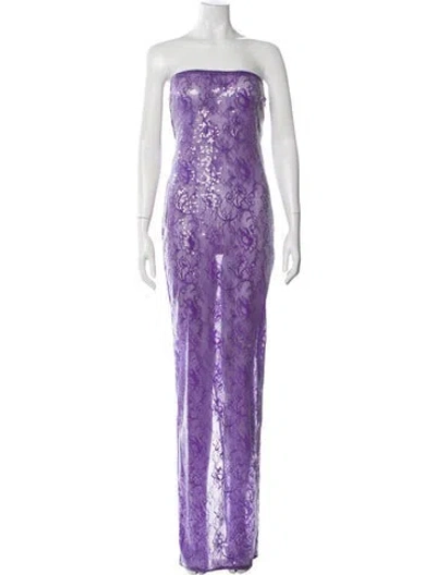 Pre-owned Retroféte Lace Pattern Long Dress In Purple