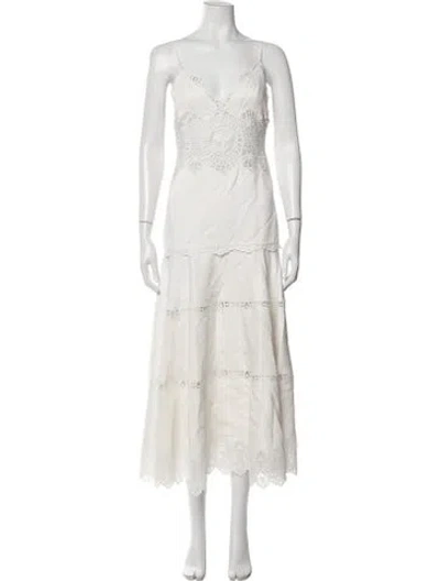 Pre-owned Retroféte Lace Pattern Long Dress In White