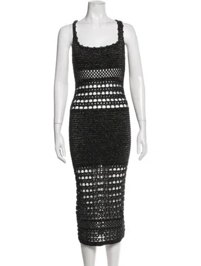Pre-owned Retroféte Lace Pattern Midi Length Dress In Black/gold