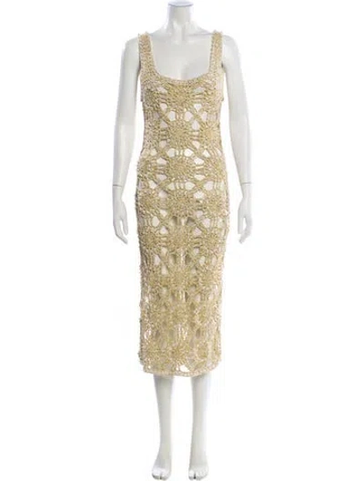 Pre-owned Retroféte Lace Pattern Midi Length Dress In Neutral
