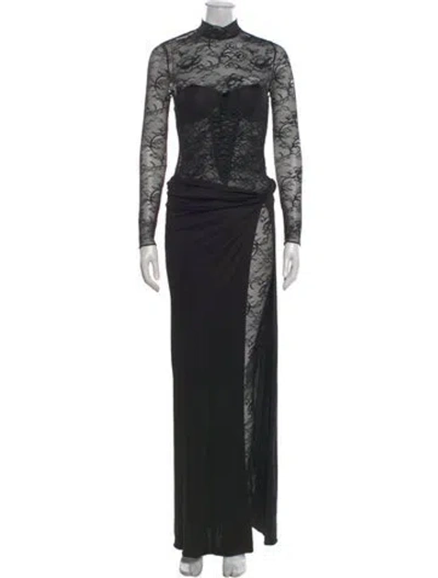 Pre-owned Retroféte Lace Pattern Mock Neck Jumpsuit In Black