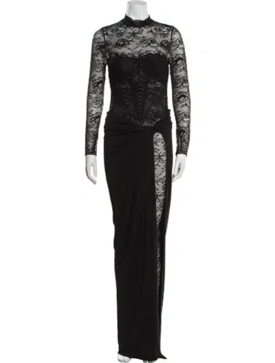 Pre-owned Retroféte Lace Pattern Mock Neck Jumpsuit In Black