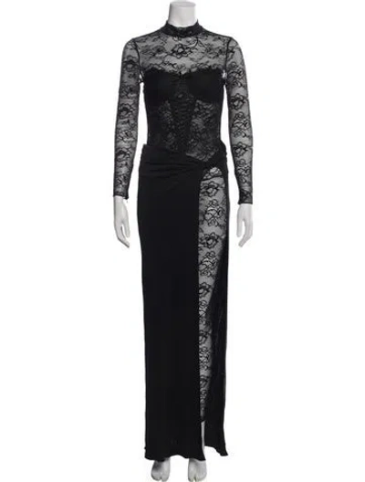 Pre-owned Retroféte Lace Pattern Mock Neck Jumpsuit In Gray