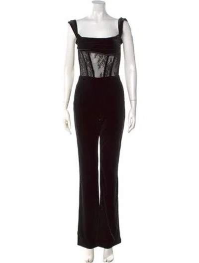 Pre-owned Retroféte Lace Pattern Square Neckline Jumpsuit In Black