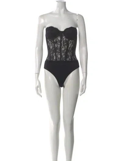 Pre-owned Retroféte Lace Pattern Strapless Bodysuit In Black