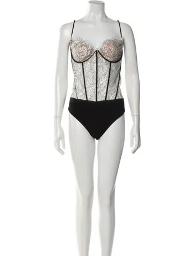 Pre-owned Retroféte Lace Pattern Strapless Bodysuit In Black