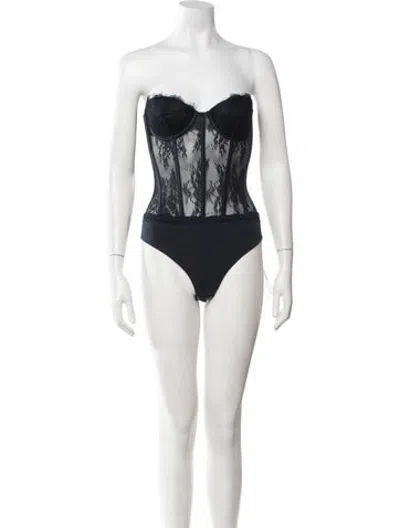Pre-owned Retroféte Lace Pattern Strapless Bodysuit In Black