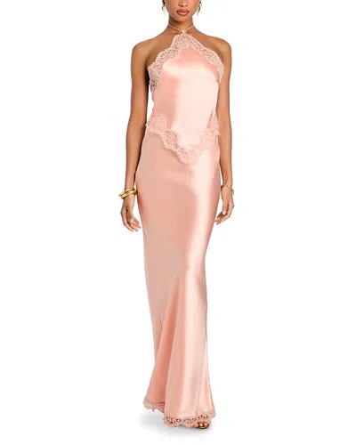 Retroféte Lace Trim Halter Dress In Pink