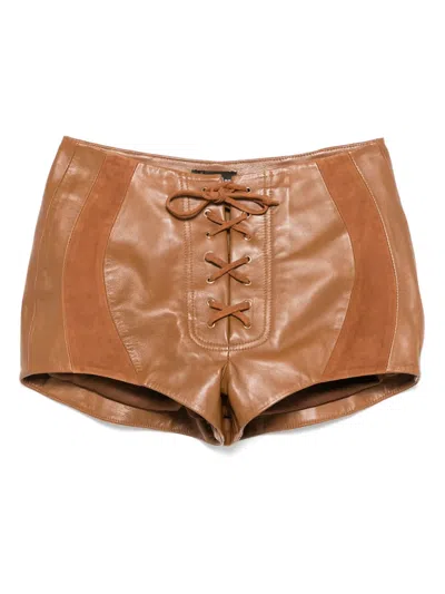 Retroféte Lace-up Leather Shorts In Brown