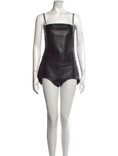 Pre-owned Retroféte Lamb Leather Square Neckline Romper In Black