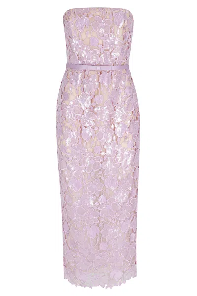 Retroféte Lavender Rowena Lace Sequins Belted Polyester Midi Dress In Purple