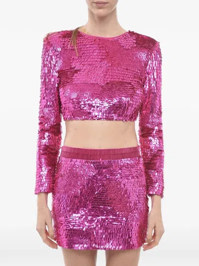 Retroféte Leanne Sequin-embellished Cropped Top In Pink