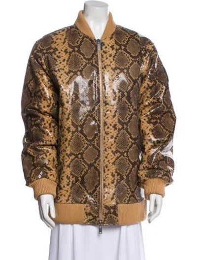 Pre-owned Retroféte Leather Animal Print Bomber Jacket In Brown