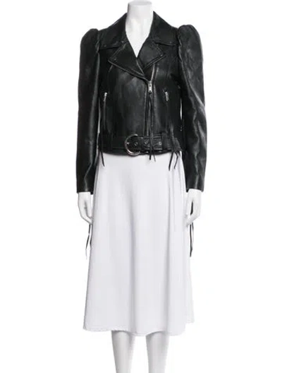 Pre-owned Retroféte Leather Biker Jacket In Black/green