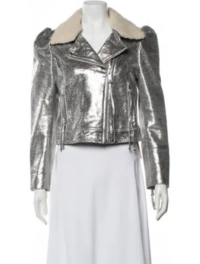 Pre-owned Retroféte Leather Biker Jacket In Metallic/silver