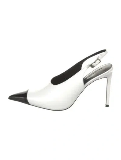 Pre-owned Retroféte Leather Colorblock Pattern Slingback Pumps In White