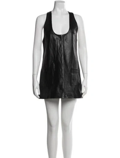 Pre-owned Retroféte Leather Mini Dress In Black