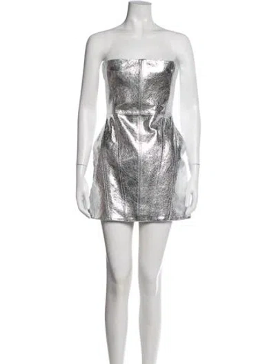 Pre-owned Retroféte Leather Mini Dress In Grey