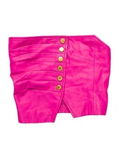 Pre-owned Retroféte Leather Strapless Crop Top In Pink