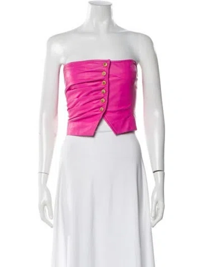 Pre-owned Retroféte Leather Strapless Crop Top In Pink