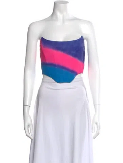 Pre-owned Retroféte Leather Striped Crop Top In Blue