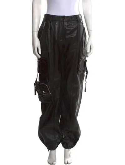 Pre-owned Retroféte Leather Wide Leg Pants In Black