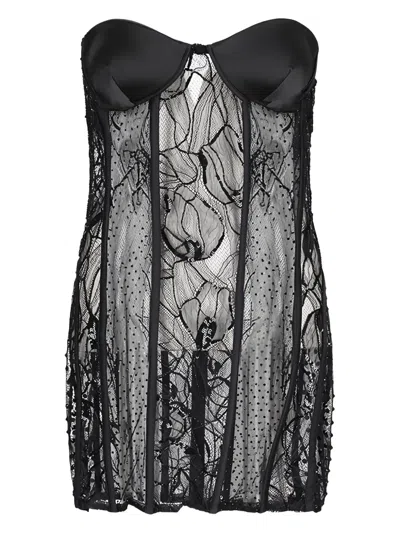Retroféte Lenore Lace Lingerie Dress In Black