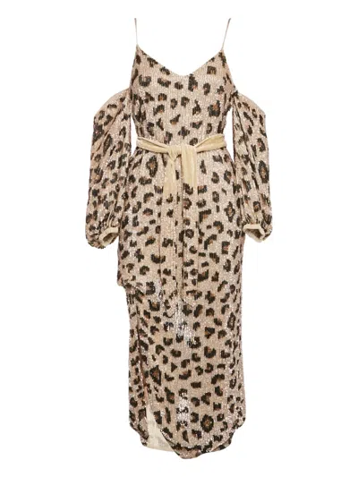 Pre-owned Retroféte Leopard-print Sequinned Dress In Neutral