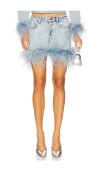 Retroféte Elvie Feather-embellished Denim Skirt In Blue