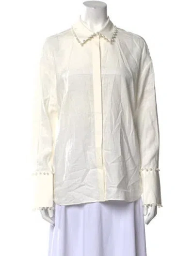 Pre-owned Retroféte Linen Long Sleeve Button-up Top W/ Tags In White