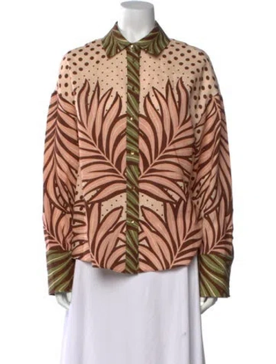 Pre-owned Retroféte Linen Patterned Button-up Top In Orange
