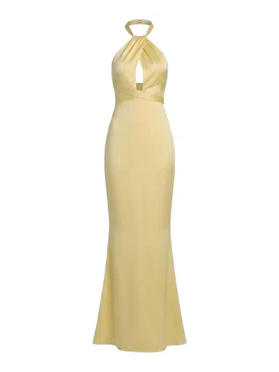 Retroféte Long Dress Featuring A High Neck In Yellow