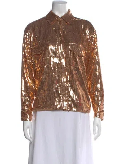Pre-owned Retroféte Long Sleeve Button-up Top In Gold