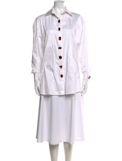 Pre-owned Retroféte Long Sleeve Button-up Top In White