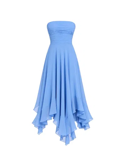 Retroféte Louisa Ruched Chiffon Midi Dress In Blue