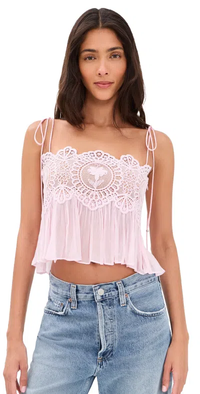Retroféte Luenie Lace-trim Tie-fastening Top In Pink