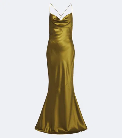 Retroféte Retrofete Lukka Draped Open-back Satin Gown In Green
