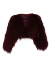 Retroféte Luxe Cropped Fur Jacket In Burgundy