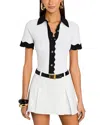 Retroféte Lyric Contrast Trim Knit Top In White