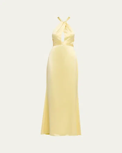 Retroféte Magnolia Satin Halter Dress In Yellow