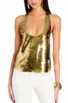 Retroféte Mandy Sequin Top In Gold In Green