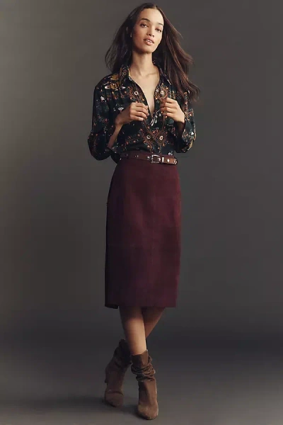 Retroféte Marcella Suede Midi Skirt In Burgundy