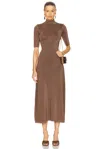 Retroféte Maribel High-neck Shimmer Dress In Metallic Pecan