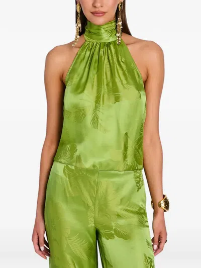 Retroféte Martana Floral-jacquard Halterneck Blouse In Green