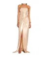 Retroféte Maytal Metallic Strapless Gown In Latte