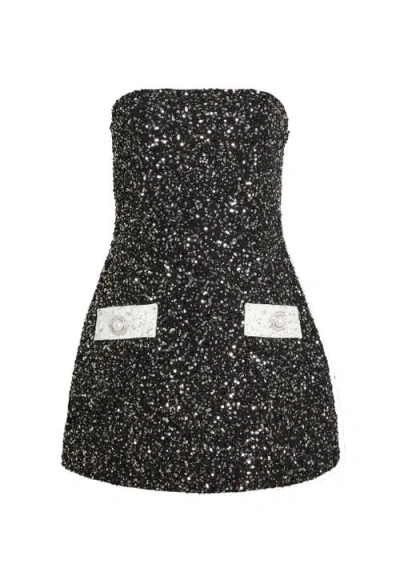 Retroféte Merit Strapless Sequined Woven Mini Dress In Black